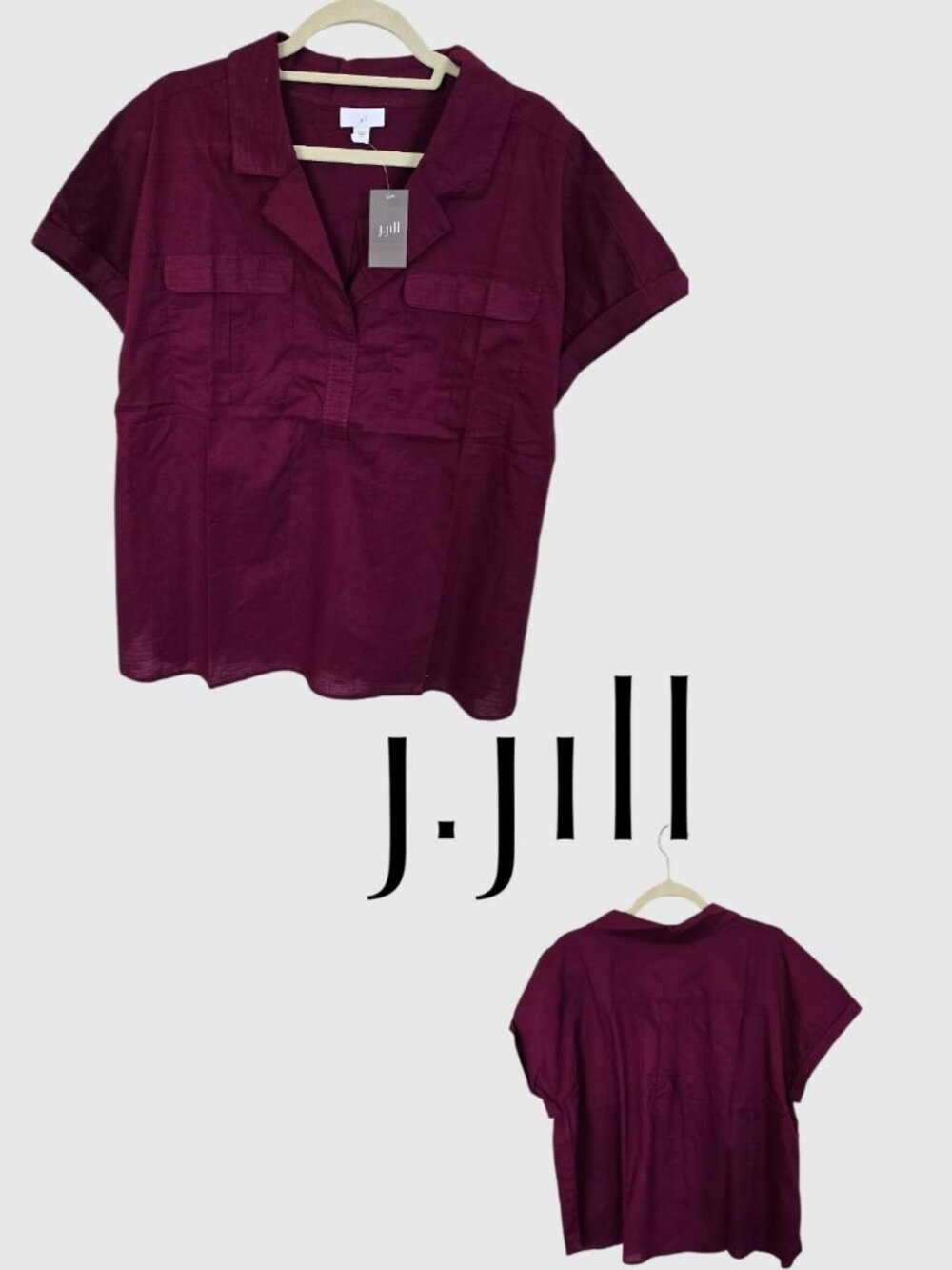 J. JILL Cranberry Burgundy Short Sleeve Blouse Top Womens Plus Size 2X NEW